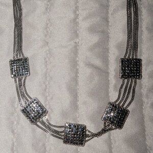 $2 with Bundle ~ Silver Multi-Strand Rhinestone Statement Necklace 4542
